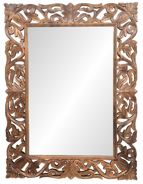 Spiegel 120x90 cm geschnitzt aus Mangoholz Toffee  Spiegel 120x90 cm geschnitzt aus Mangoholz Toffee